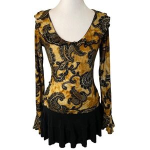 Venus Long Sleeve Paisley Lace Trim Tiered Ruffle Tunic Top Women